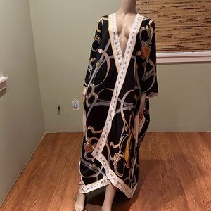 Beautiful Designer Style Silk Kimono In Lovely Multi Colored Pattern One Size
